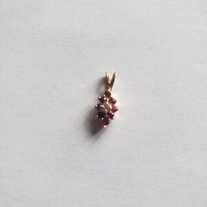 Marquis Shaped Cluster Ruby w/ Center Diamond 14Kt Pendant